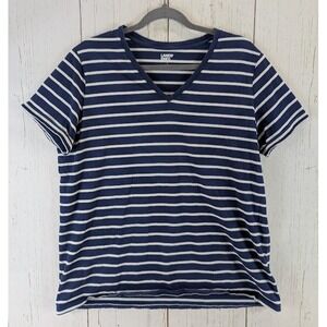 Lands End Size‎ XL Blue White Stripe V Neck Short Sleeve Casual Womens Top